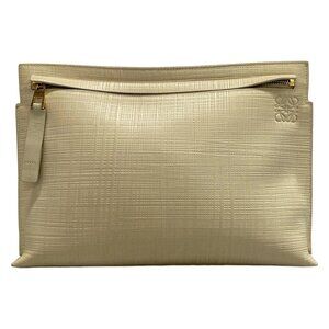 Auth LOEWE - Gray Beige Leather Clutch Bag